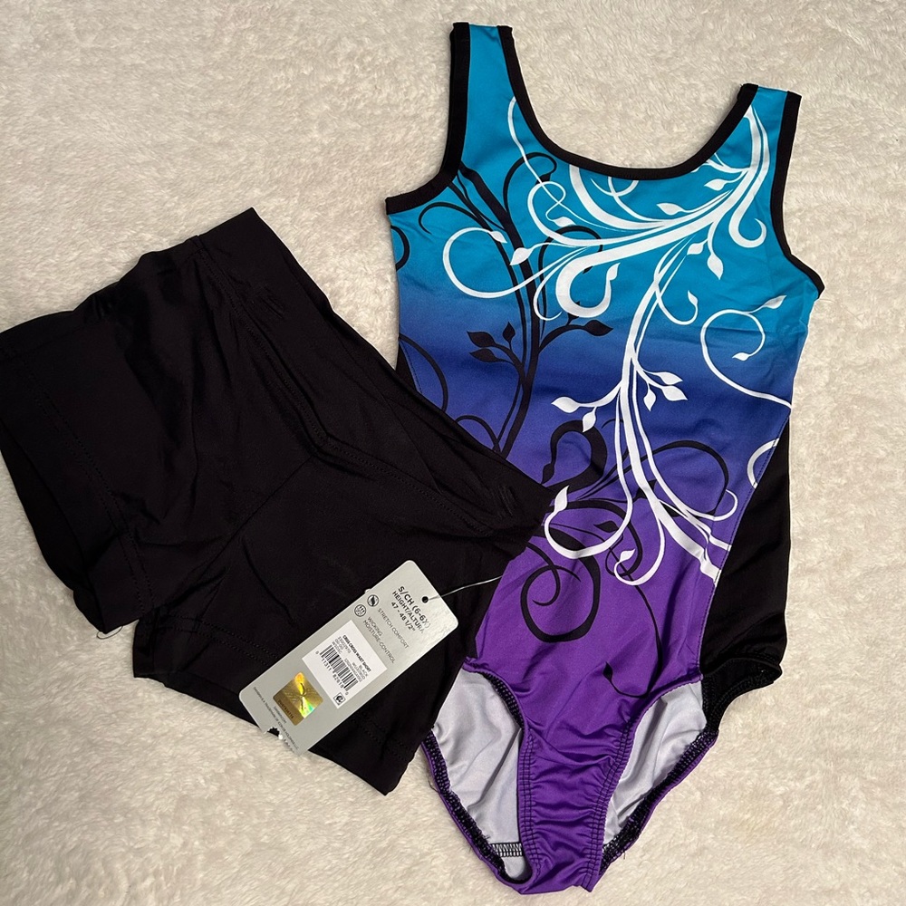 Dance/Gymnastics girls 6-6x leotard and short set. NWT, Danskin Brand - Picture 2 of 2